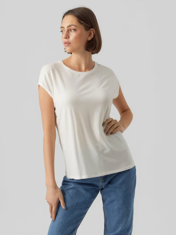 Retour Facile et Gratuit Vero Moda Vmava Plain Ss Gajrs Noos – T-Shirt Basique – Snow White 1