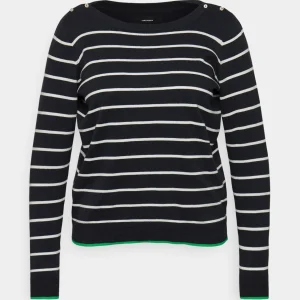 en solde Vero Moda Curve Vmalma Ls Boatneck Button Curve – Pullover – Black/Snow White/Bright Green 13