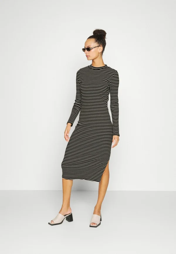 Vila Vibalu Crew Neck Midi Dress – Robe Pull – Black/Snow grande marque pas cher 3