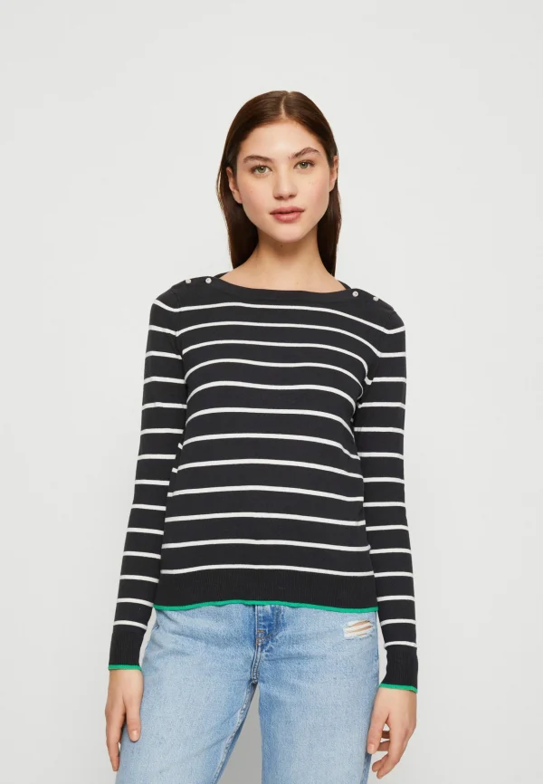 en ligne Vero Moda Vmalma Boatneck Button – Pullover – Black/Snow White/Bright Green 1