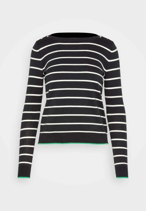 en ligne Vero Moda Vmalma Boatneck Button – Pullover – Black/Snow White/Bright Green 6