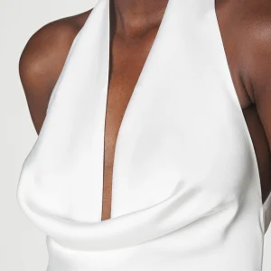 l'unique style Norma Kamali Halter Drape Bias Gown – Robe De Cocktail – Snow White 21