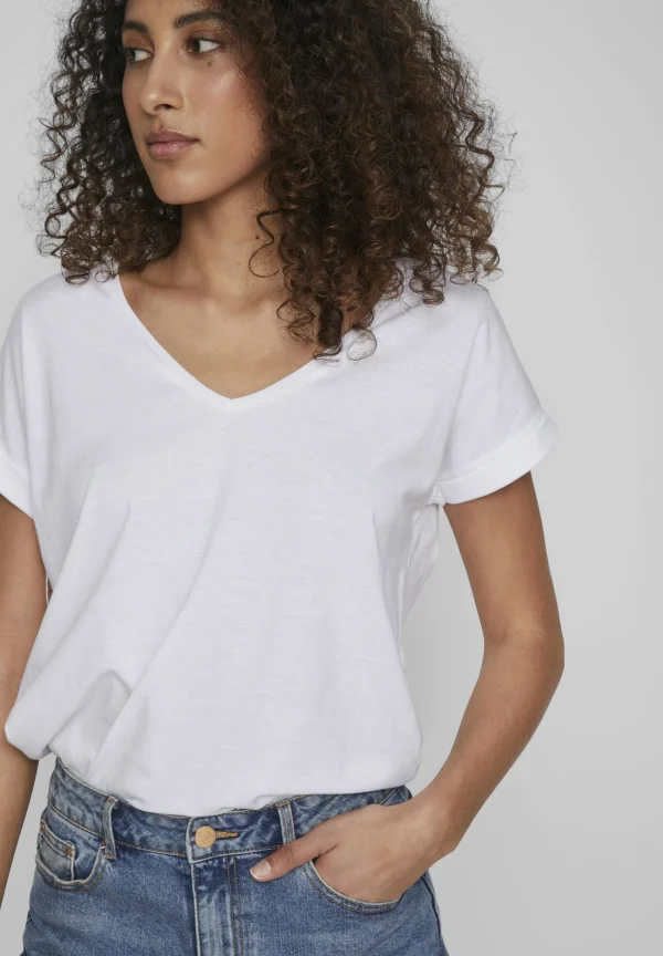 Top ventes Vila Vidreamers V Neck – T-Shirt Basique – Optical Snow 5