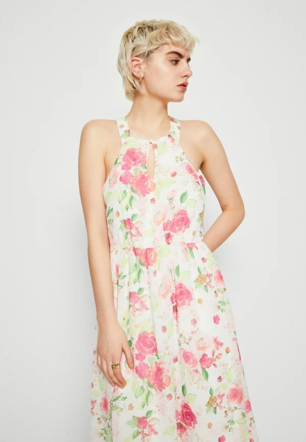 Vero Moda Vmkatniss Button Maxi Dress – Robe De Cocktail – Snow White/Pink Rosa soldes officiel 5