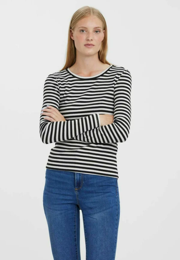 marques pas cher Vero Moda Mit Langen Ärmeln Gestreiftes – Pullover – Snow White 1