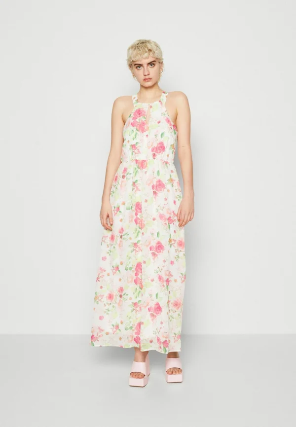 Vero Moda Vmkatniss Button Maxi Dress – Robe De Cocktail – Snow White/Pink Rosa soldes officiel 1