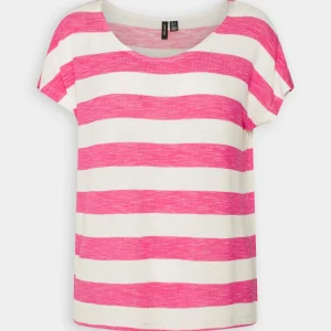 Vero Moda Vmwide Stripe – T-Shirt Imprimé – Snow White/Pink Yarrow site pas cher 14