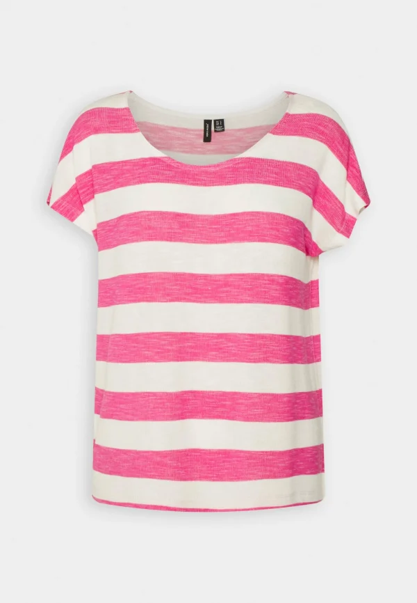 Vero Moda Vmwide Stripe – T-Shirt Imprimé – Snow White/Pink Yarrow site pas cher 5