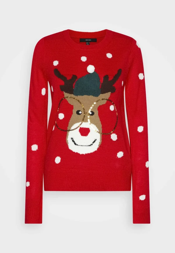 magasin en ligne france Vero Moda Vmtinsel O-Neck Xmas – Pullover – Chinese Red/Snow White/Sepia Tint/Chocolate Plum/Gold 1