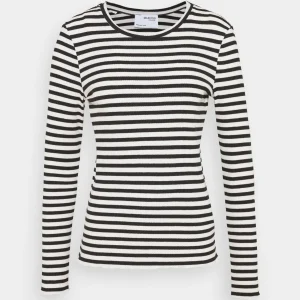 Selected Femme Slfanna Ls Crew Neck Str Noos – Pullover – Black/Snow White Stripes à prix d'occasion 16