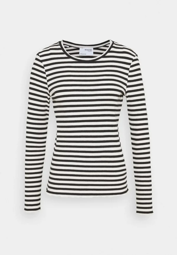 Selected Femme Slfanna Ls Crew Neck Str Noos – Pullover – Black/Snow White Stripes à prix d'occasion 6