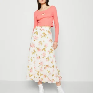 Top ventes Vila Vimilina Flower Midi Skirt – Jupe Trapèze – Snow White 10