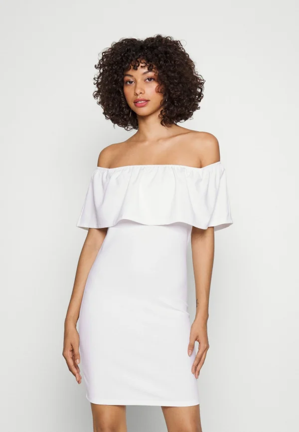 magasin paris Vero Moda Vmdorty Off Shoulder Short Dress – Robe En Jersey – Snow White 1