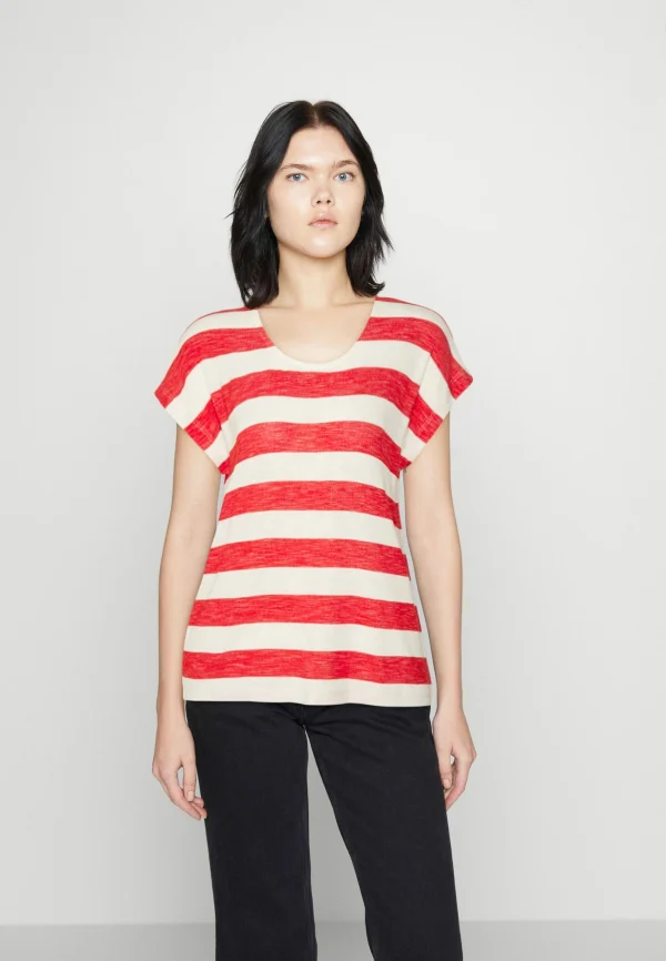 Vero Moda Vmwide Stripe – T-Shirt Imprimé – Goji Berry/Snow White achat pas cher 1