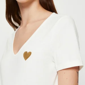 boutique en ligne france Vero Moda Vmpryla Ss V-Neck Wvn Btq – T-Shirt Basique – Snow White/Gold 18