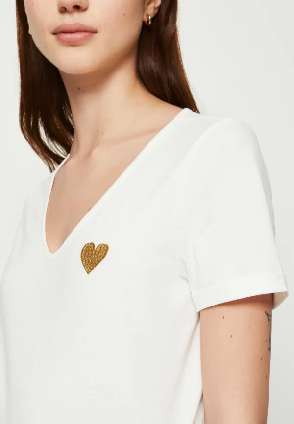 boutique en ligne france Vero Moda Vmpryla Ss V-Neck Wvn Btq – T-Shirt Basique – Snow White/Gold 7