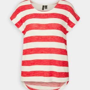 Vero Moda Vmwide Stripe – T-Shirt Imprimé – Goji Berry/Snow White achat pas cher 14