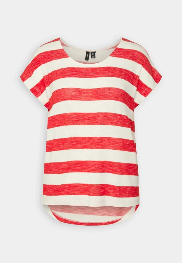 Vero Moda Vmwide Stripe – T-Shirt Imprimé – Goji Berry/Snow White achat pas cher 5