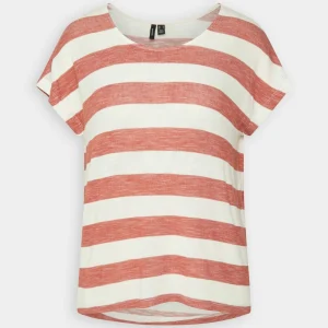 Vero Moda Vmwide Stripe – T-Shirt Imprimé – Marsala/Snow White magasin pour 14